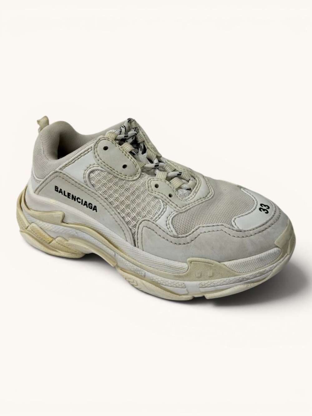 Authentic Balenciaga Triple S Kids Sneakers - White/Grey - Size 33 (US 2)